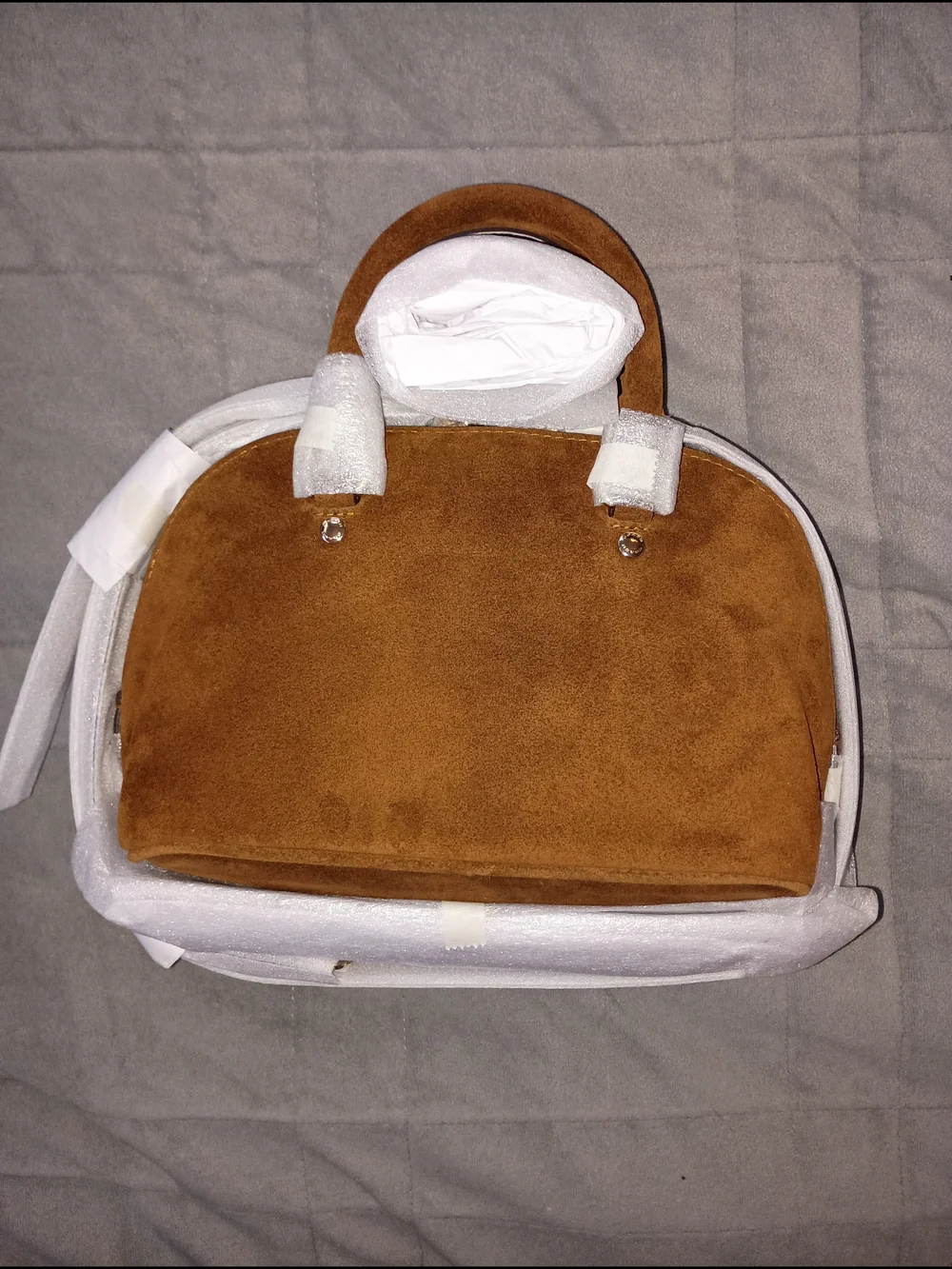 COACH Suede Lara Mini  Satchel Bag in Chestnut Brown